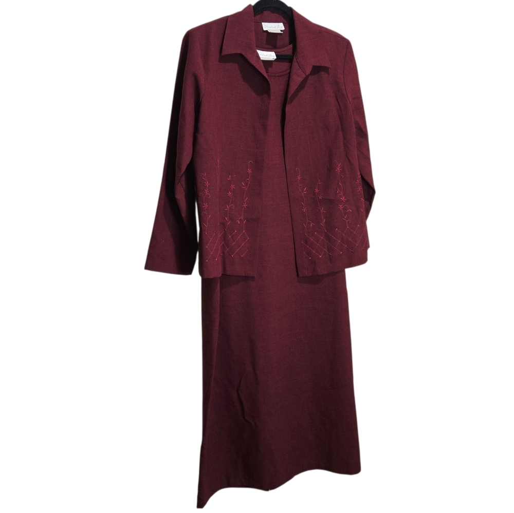 Vintage 2 Piece Set Burgundy Women Dress & Jacket Pride & Joy 18 XL Extra Large